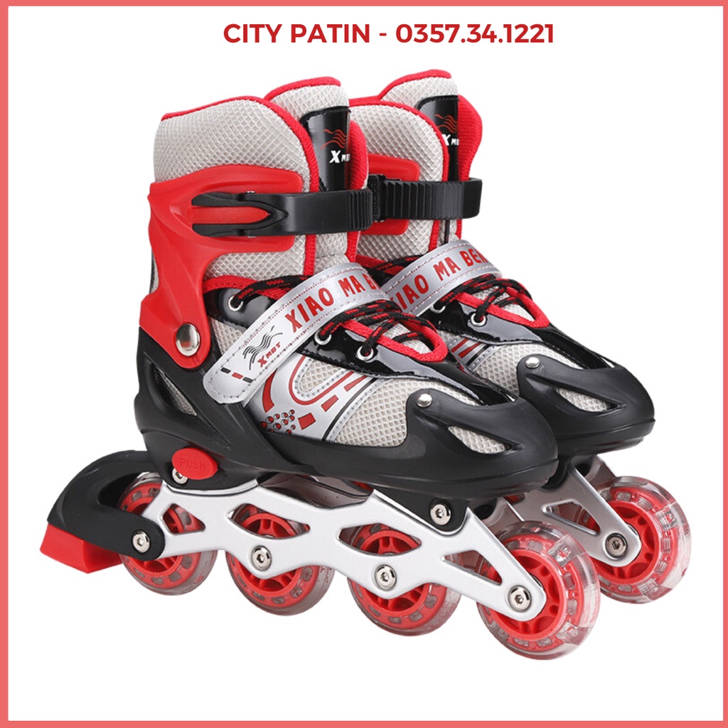 Giày trượt patin trẻ em, Patin bear cho trẻ có bánh đầu sáng đèn, Giày điều chỉnh tăng giảm được size