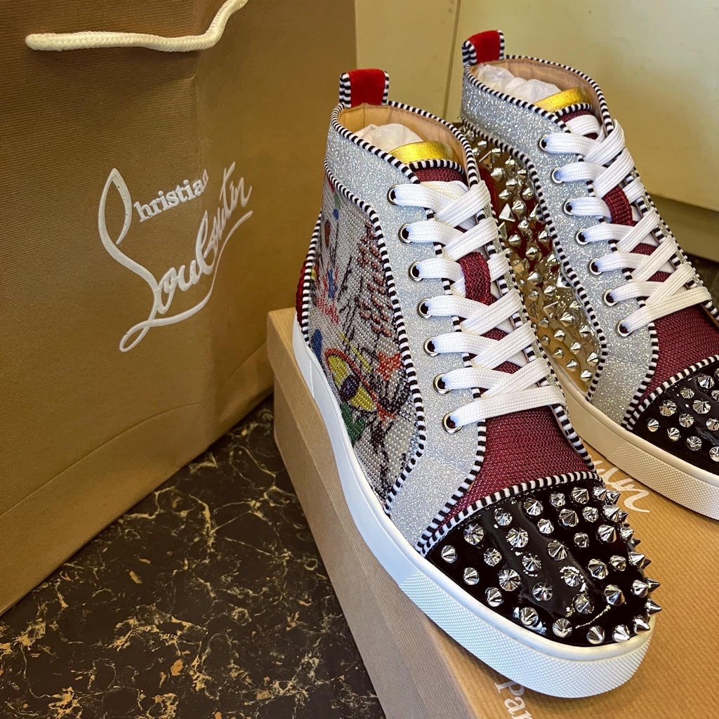 Giày sneaker Louboutin phối màu cao cổ tán đinh LA 1-1 on web fullbox