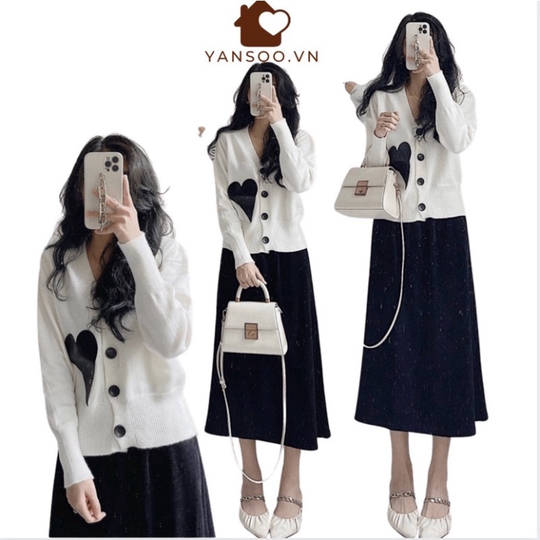 Áo len cardigan lông thỏ mềm mịn dày dặn ,áo len trắng hoạ tiết trái tym phong cách Hàn Quốc by YANSOO AK10 - Hàng mới v