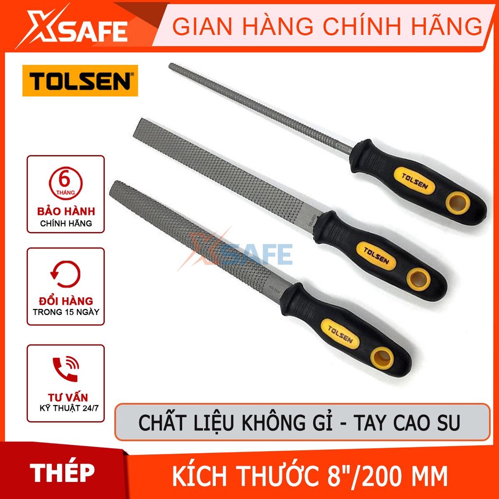 Bộ 3 giũa gỗ TOLSEN 32037 dũa sắt quy cách 8inch dũa bảng, dũa mô, dũa tròn tạo cho chi tiết có hình dáng, kích thước