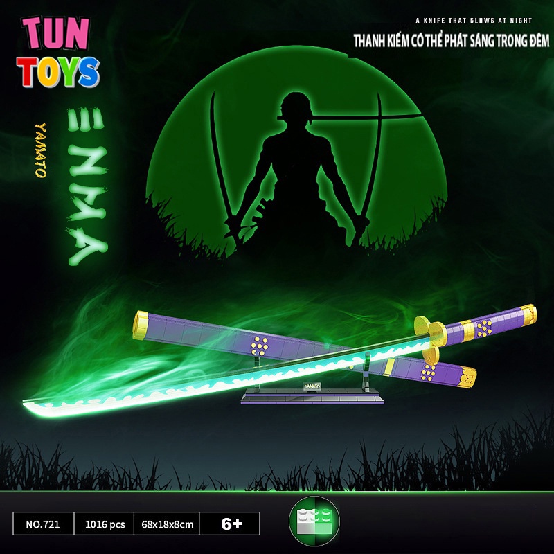 Đồ Chơi Lắp Ráp Trí Tuệ Kiểu LEGO Mô Hình Thanh Đại Bảo Kiếm Dạ Quang Phát Sáng Enma của Zoro Trong One Piece