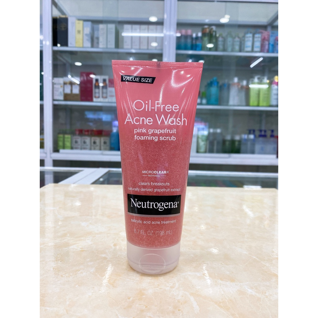 (124ml - 198ml) Sữa Rửa Mặt Giảm Nhờn Mụn Neutrogena Oil Free Acne Wash Pink Grapefruit Có Hạt USA