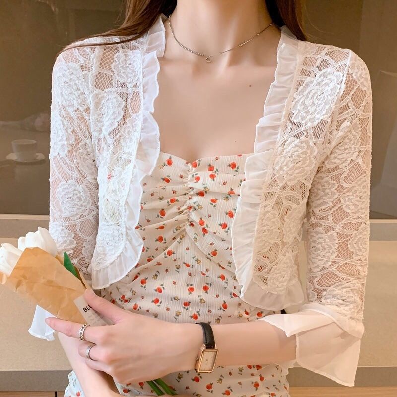 Nữ Bolero blazer Trắng Đen Ngắn / Dài Tay Shrug Ren Bolero filipiniana Cho Nữ Đầm XXL, XXXL