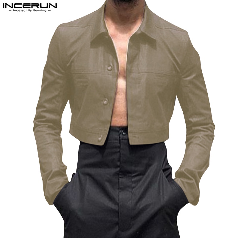 Áo khoác INCERUN dài tay cổ bẻ thời trang Hàn Quốc cho nam.