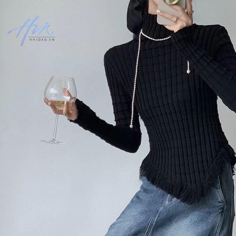 Hàng Mới Về Áo Dệt Kim Nữ Tay Dài Cổ Cao Phong Cách Đô Thị Sang Trọng