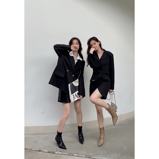 Boots cổ thấp da lì mũi nhọn gót cao 7cm màu sắc Trendy