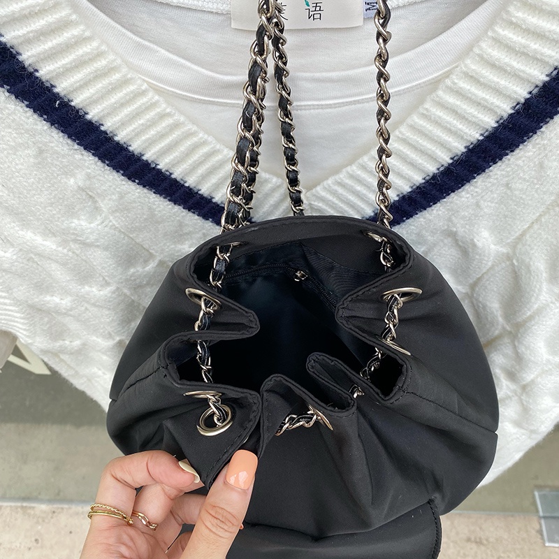 IELGY Ba Lô Rút Dây Bằng Lụa Màu Đen Đơn Giản Cho Nữ