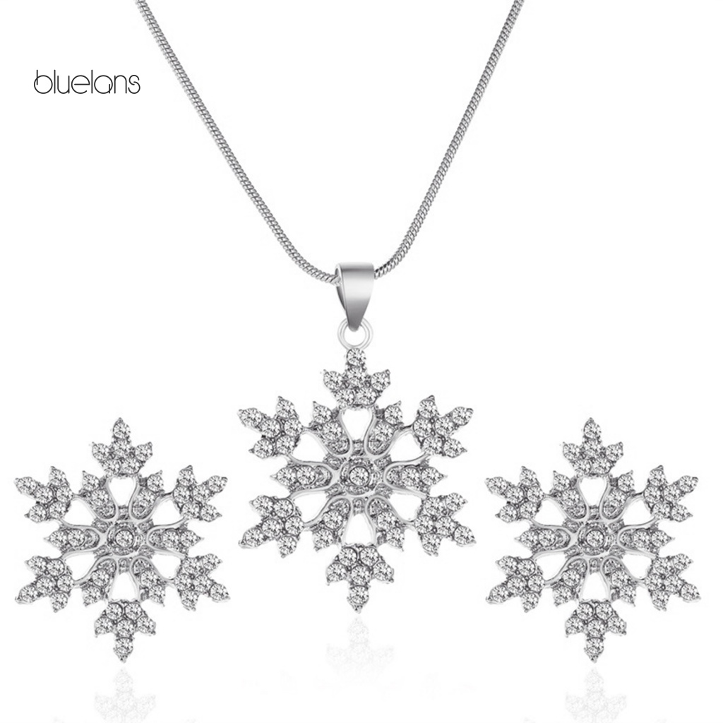 1 Set Vòng cổ Và Bông Tai Hình Bông Tuyết Đính Đá 2 Màu