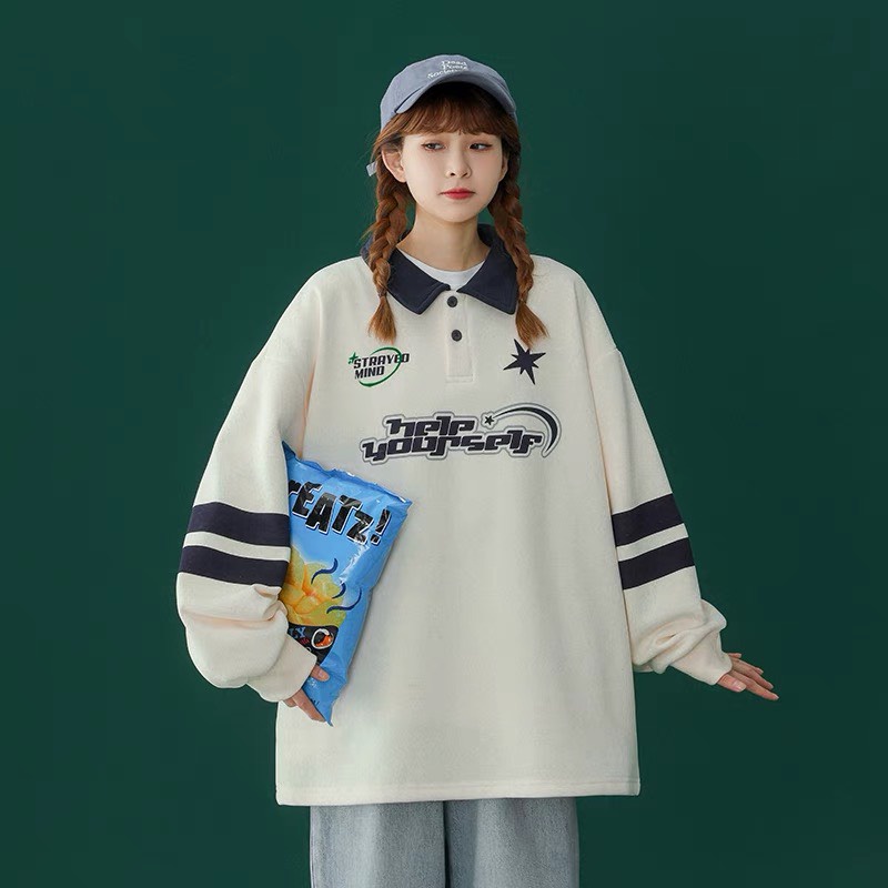 Áo Sweater Polo From Rộng - APT Unisex - Sweater Polo Chất Liệu Vải Nỉ Bông Phong Cách Ulzzang