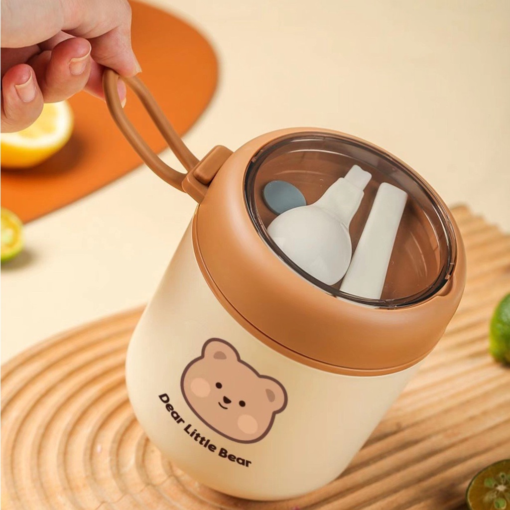 Bình ủ cháo, cốc đựng canh inox 304 TEDEMEI tặng kèm túi giữ nhiệt cho bé trai bé gái hình gấu