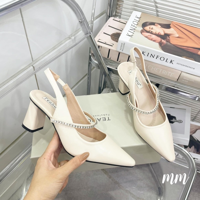 Giày cao gót quai ngang đính đá bigsize, size 40-44