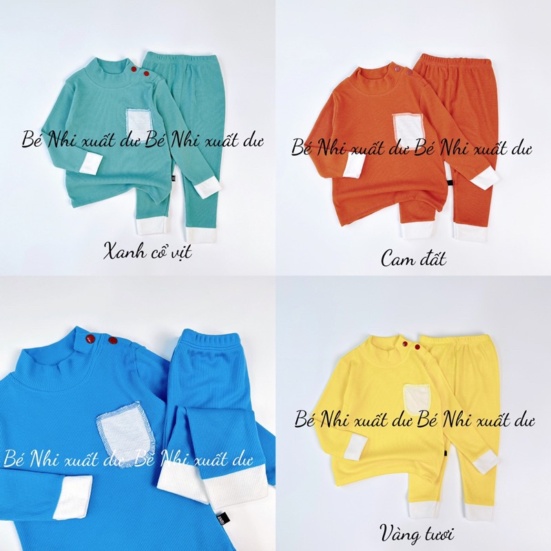 Đồ bộ thu đông dài tay len tăm/thun gân cổ cao 3p phối túi trắng Anbi Baby cho bé trai bé gái/Bộ quần áo giữ nhiệt cổ lọ