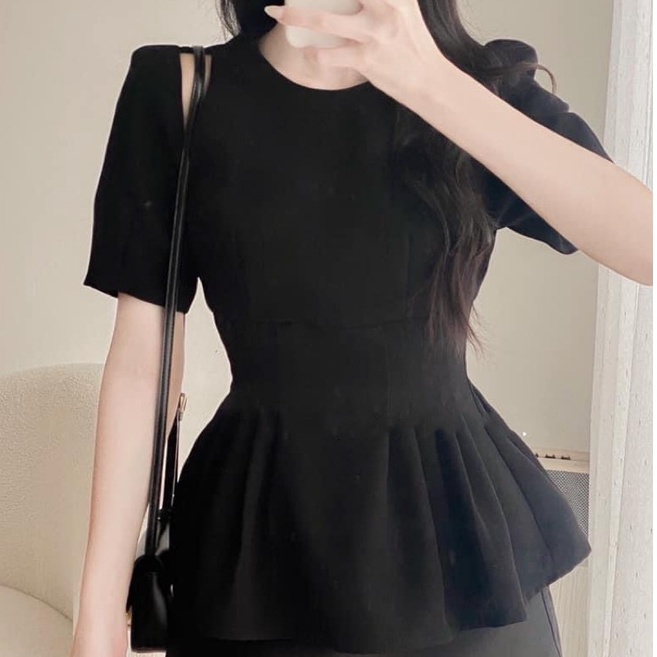 Áo kiểu peplum khoét vai tay phồng thắt eo đi tiệc - T.H.22.183