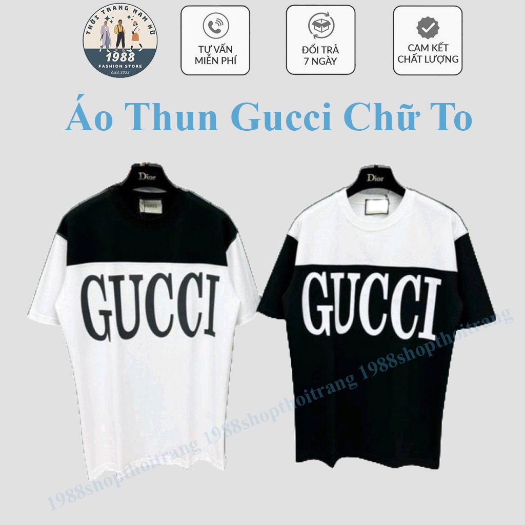 Áo Thun GC Chữ To Phối Đen Trắng, Áo Phông Tay Lỡ Cotton Nam Nữ