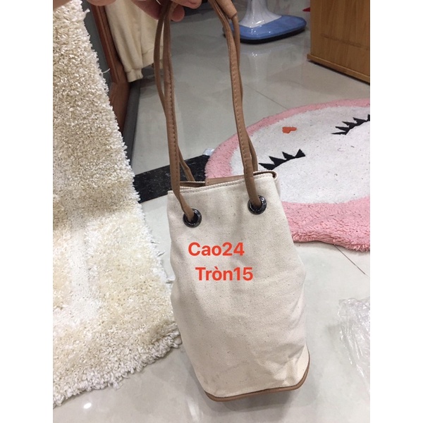 túi si vải kaki phối da y hình mới 99%