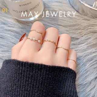 Set 5 nhẫn đính đá trơn đẹp nữ cá tính đơn giản bạc 925 mayjewelry MJ0211