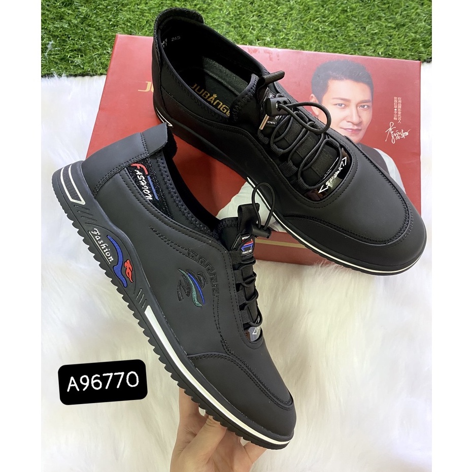 Giày thể thao, giày bata nam da cao cấp dây rút kiểu dáng thời trang, năng động màu đen - A96770👟👟