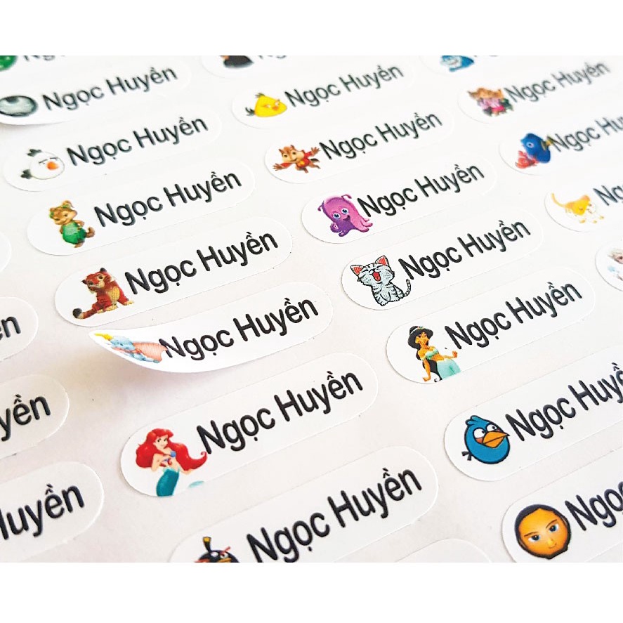 Sticker, In sticker tên bé, dán đồ dùng học tập, dán bút, thước..v..v.. in tên theo yêu cầu của bạn