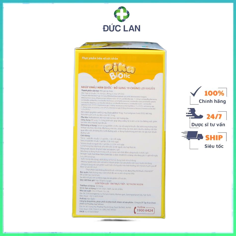 MEN VI SINH PIKA BIOTIC HỘP 30 GÓI - HỖ TRỢ TĂNG CƯỜNG HỆ VI SINH, GIẢM TÁO BÓN, TIÊU CHẢY