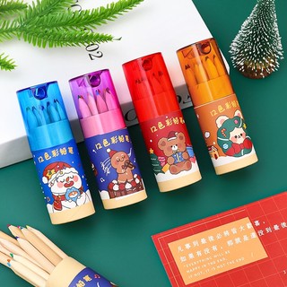 Hộp 12 bút sáp màu kèm gọt bút chì noel Giáng sinh