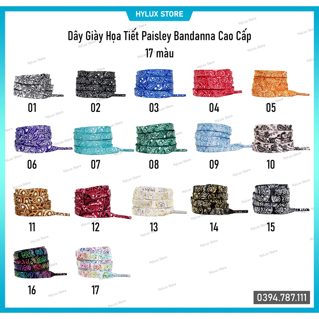 [17 màu] Dây giày họa tiết Paisley Bandana cao cấp - Dây giày thể thao