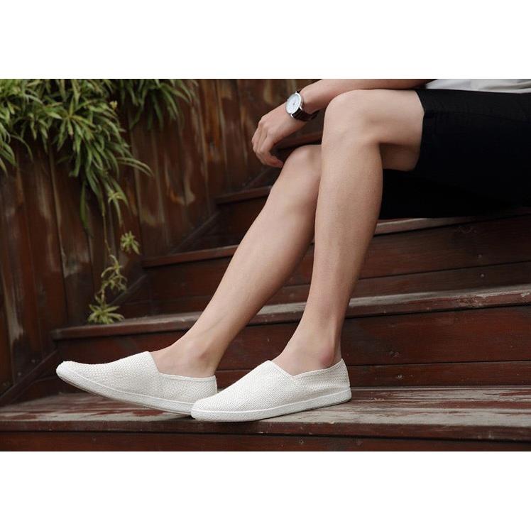Giày lười nam L48, giày vải slipon sợi Canvas màu trắng trơn phong cách độc đáo, cá tính . ' ' . II ^ 🙂