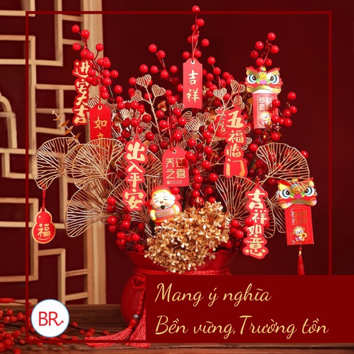 Cành rẻ quạt trang trí Tết tài lộc – Cành lá hoa vàng kim trang trí nhà cửa – 01742