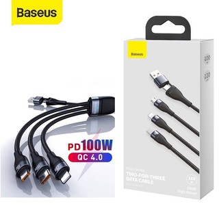 Cáp Baseus 100W 3 Đầu USB A +  Type C ra Lighting - Micro - Type C Sạc nhanh 3in1 6in1 bọc dù Data Flash Series