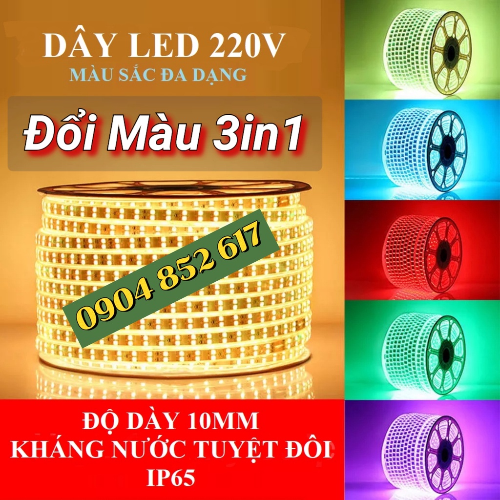 Đèn LED dây đôi 2835 1/2/3 hàng Trắng/ Vàng/ Đổi Màu trang trí quấn cây ngoài trời, hắt trần thạch cao, tủ bếp IP66