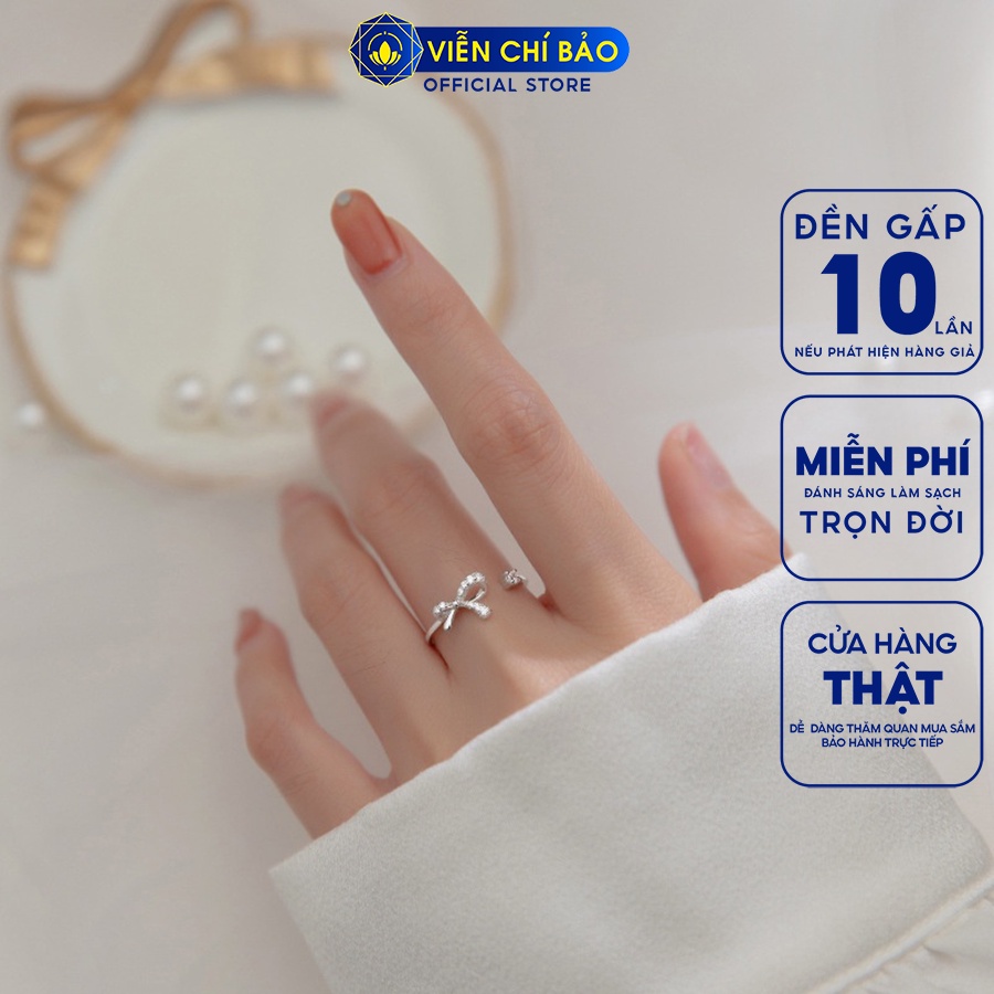 Nhẫn bạc nữ hình nơ đính đá bản hở chất liệu bạc 925 thời trang phụ kiện trang sức Viễn Chí Bảo N400274