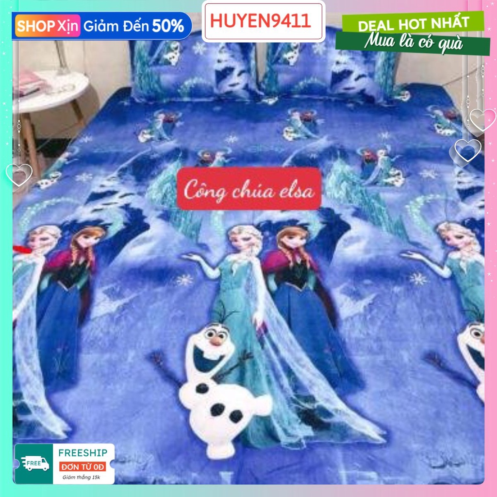 Ga Trải Giường Bo Chun 1m8x2m,Vải Cotton Poly Hàn-mẫu công chúa elsa xanh