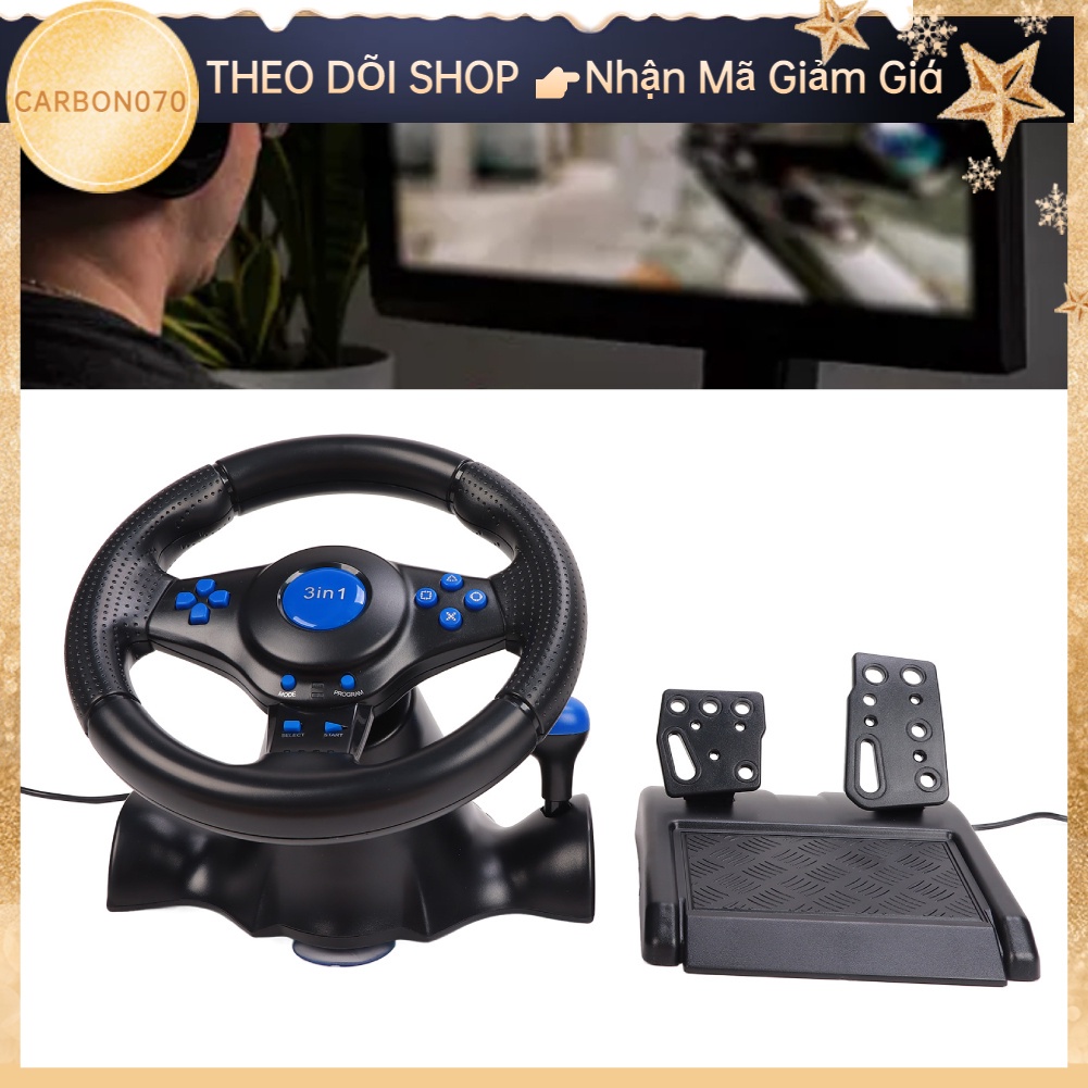 🌟Hàng HOT Vô lăng chơi game xe đua 3 trong 1 có bàn đạp Xoay 180 độ Đa chức năng cho PS3 / PS2 / PC【Carbon070】