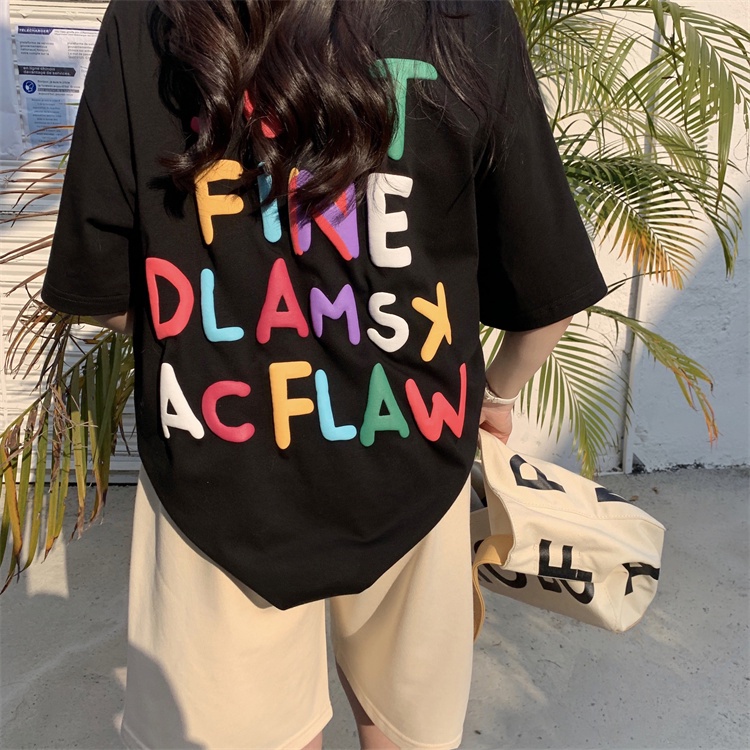 Áo Thun Tay Ngắn In Chữ Màu Sắc Thời Trang Phong Cách Hàn Quốc