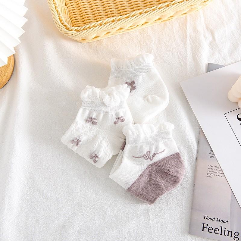 PVN54648 Set 5 tất vớ nữ bèo nhún, phong cách Vintage Hàn, cotton thoáng khí, không xơ