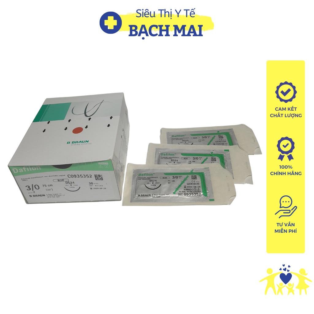 Chỉ khâu phẫu thuật Braun Dafilon số 3/0 mã C0935352 dùng trong phẫu thuật thẩm mỹ sản phụ nhãn khoa (Giá 1 sợi chỉ)