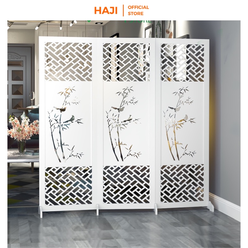 Vách ngăn bình phong HAJI di động họa tiết cây trúc phong thủy D481 (giá của 1 tấm - ship từ 2 tấm)