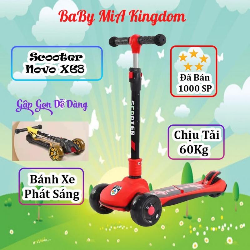 Scooter cho bé X68, 3 bánh to phát sáng vĩnh cửu, chịu tải 60Kg, gấp gọn - Xe trượt scooter X88 | BH 12 Tháng