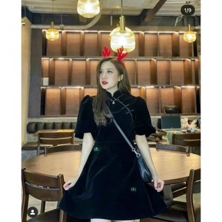 BIGSIZE HIẾU HIẾU ( Đầm nhung cổ tàu tết 55-100kg )