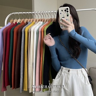 Áo XIAOZHAINV tay dài cổ cao màu trơn đơn giản dễ phối đồ cho nữ