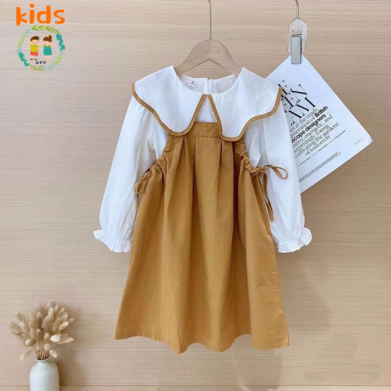 Set Áo Tay Dài + Váy Yếm Thời Trang Xuân Thu Phong Cách Mới Cho Bé Gái 3-5 - 8-10 - 12-13 Tuổi