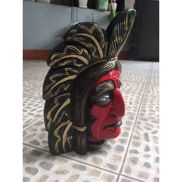 Mặt nạ trang trí treo tường hình thổ dân bằng gỗ