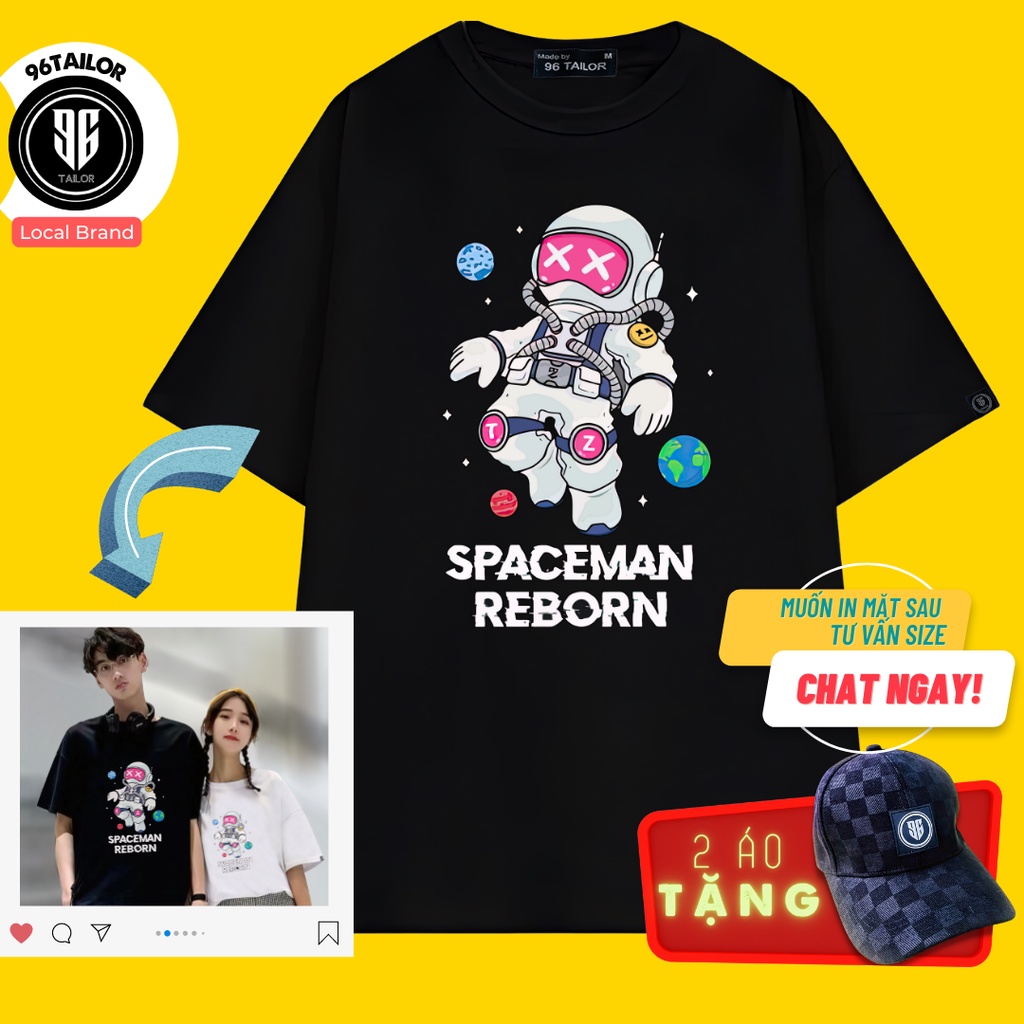 Áo Thun Unisex Hình NASA Phi hành gia SpaceMan Reborn - Nam nữ - Đen Trắng - Cotton 4 chiều mát dày có size - 96Tailor L