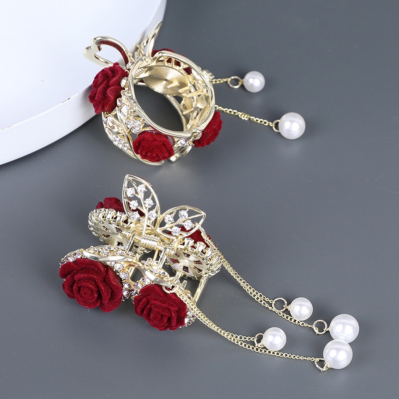 Flocked Kẹp Tóc Đuôi Ngựa Đính Đá Ngọc Trai Giả Cao Cấp