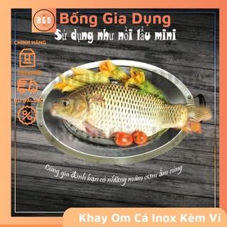 Khay om cá inox kèm vỉ hấp dùng mọi loại bếp đa năng, Vỉ hấp cá hấp bê thực phẩm đa năng không kén bếp size to tiện lợi