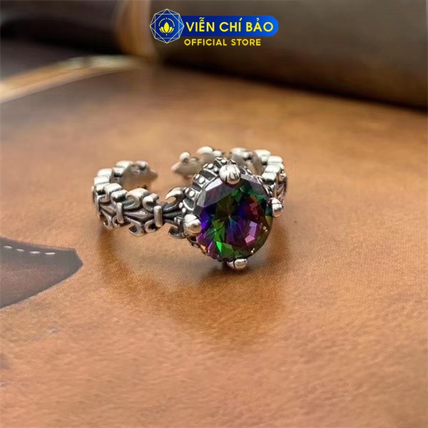 Nhẫn bạc nữ hoa Iris đá đen, đa sắc cá tính chất liệu bạc Thái 925 thời trang phụ kiện trang sức Viễn Chí Bảo N000772