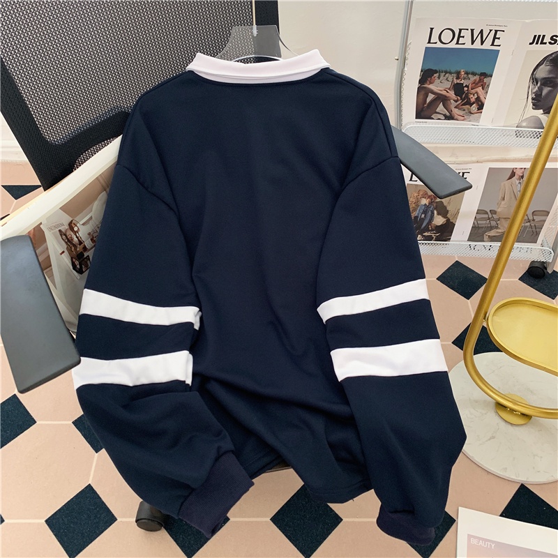 SUXI Áo Sweater Cổ Polo Dáng Rộng In Chữ Kiểu Vintage Dễ Phối Đồ Cho Nữ