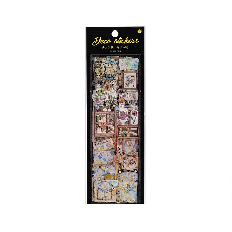 Bộ 3 Tấm Sticker Giấy Dán Trang Trí Sổ Tay Chống Nước Hình Bướm Phong Cách Vintage