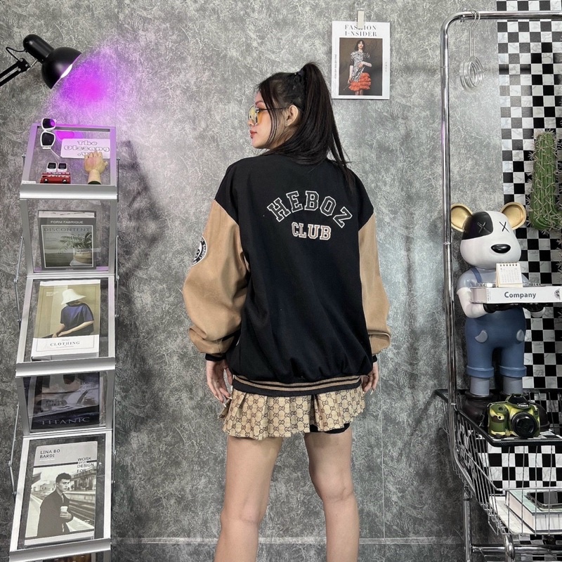 Áo khoác bomber bóng chày kaki da lộn 2 lớp unisex ulzzang nam nữ