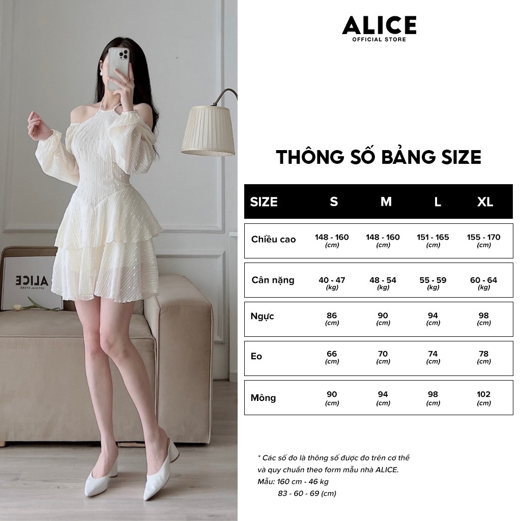 Váy Dạ Tiểu Thư ALICE Kiểu Dáng Dài Tay, Chân Váy Phối Vải Lưới 2 Tầng Phong Cách Điệu Đà, Thanh Lịch V1055