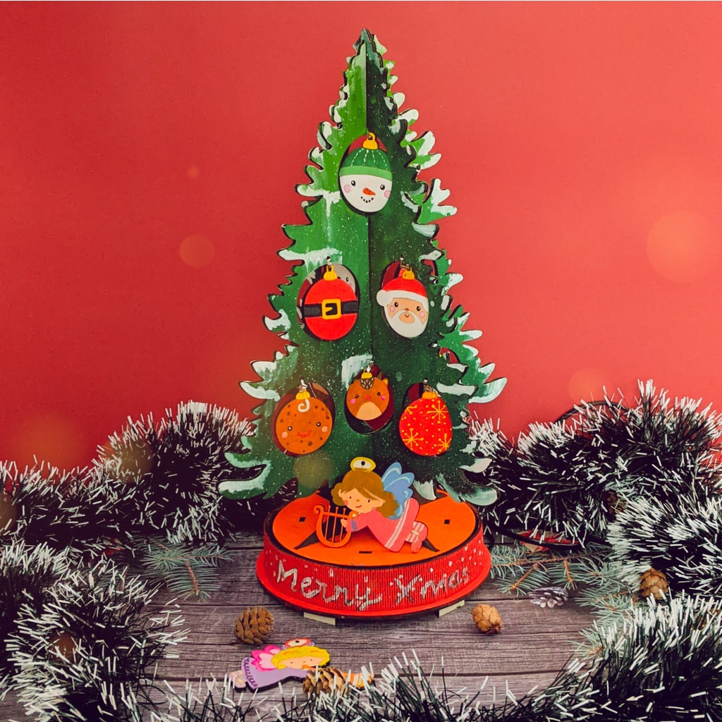 Cây thông DIY để bàn kèm phụ kiện và chân đế xoay